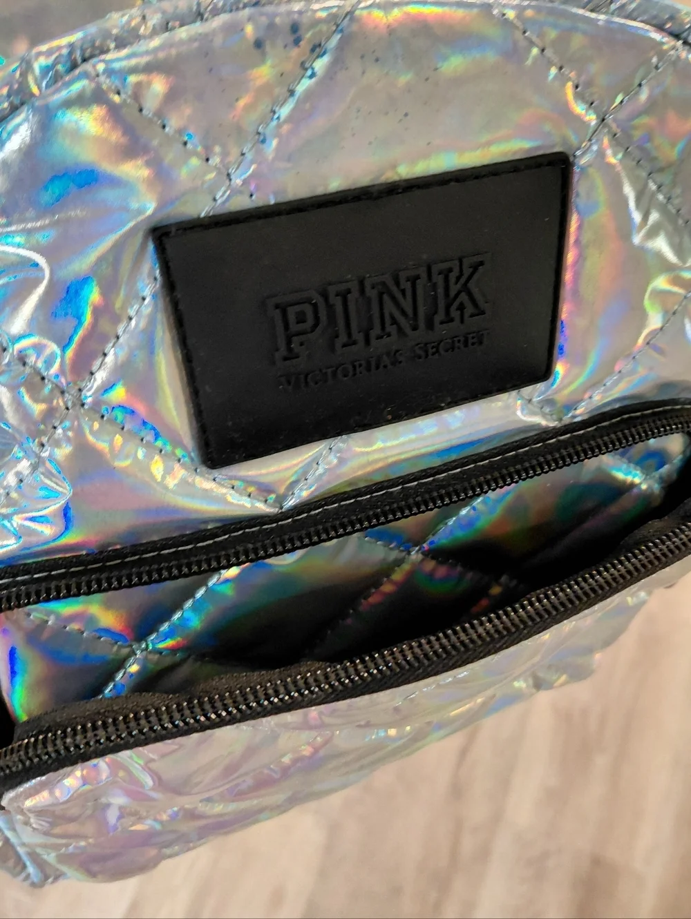 PINK Victoria's Secret Holographic Quilted Mini Backpack - Iridescent